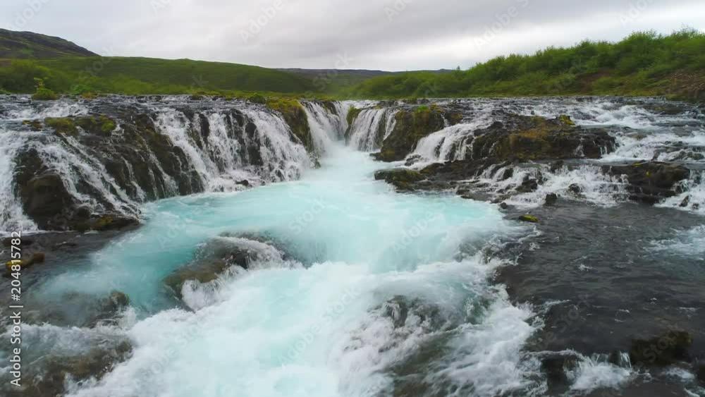 4k Aerial shot of Bruarfoss Waterfall in Reykjaskogur, Iceland 4k Aerial shot of Bruarfoss Waterfall in Reykjaskogur, Iceland