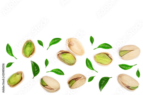 Wallpaper Mural Pistachios with leaves isolated on white background with copy space for your text, top view. Flat lay pattern Torontodigital.ca