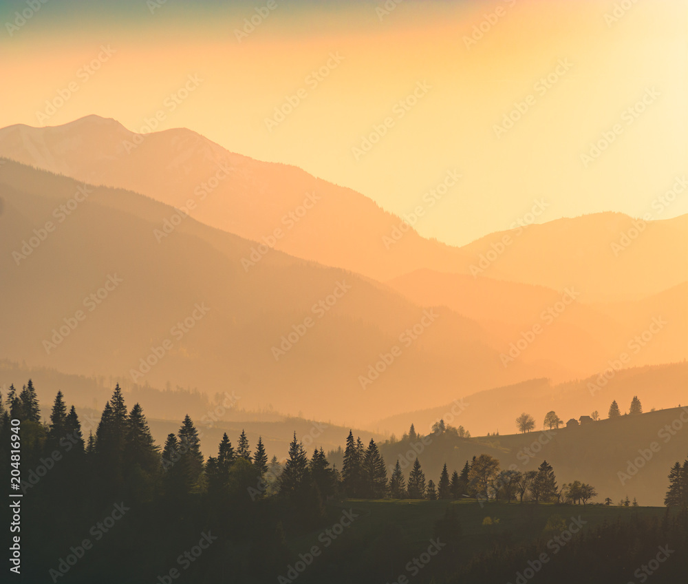 Mountains in a beautiful light of sunset