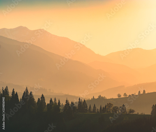 Mountains in a beautiful light of sunset