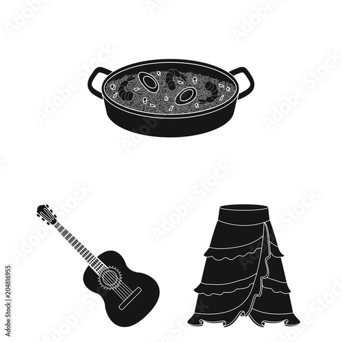 Spain country black icons in set collection for design.Travel and attractions vector symbol stock web illustration.