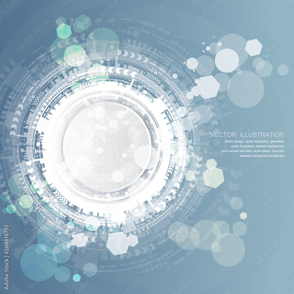 Obraz premium Technology background and abstract digital tech circle with various technological elements. Vector illustration. EPS 10.