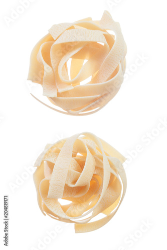 Rolled Italian noodles isolated on white