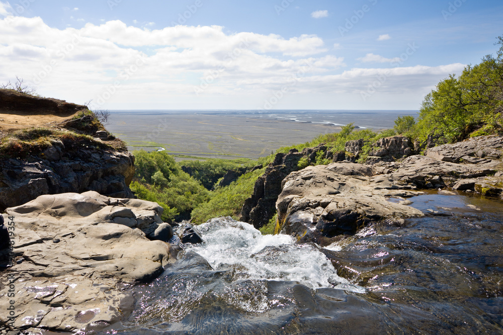 Waterfall And View, Iceland