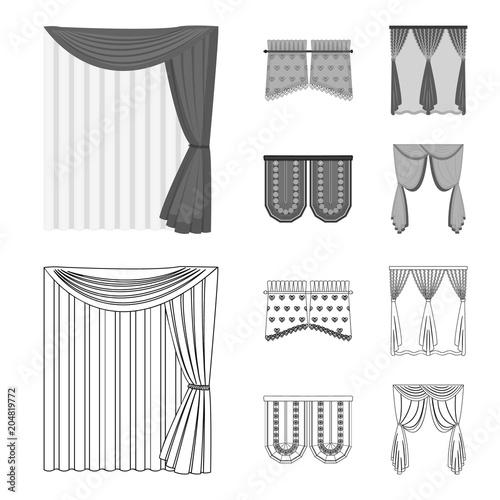 Curtains, stick, cornices, and other web icon in outline,monochrome style.Bow, fabric, tulle icons in set collection.