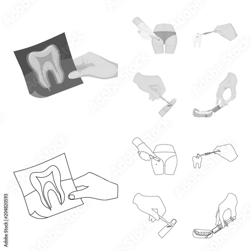 Tooth, X-ray, instrument, dentist and other web icon in outline,monochrome style.surgeon, abscess, scalpel icons in set collection.