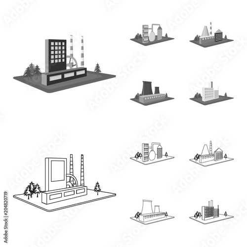 Processing factory,metallurgical plant. Factory and industry set collection icons in outline,monochrome style isometric vector symbol stock illustration web.