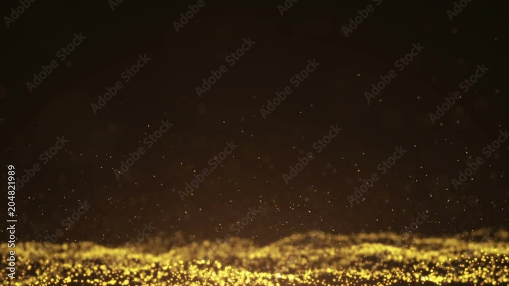 Gold Particles. Natural Floating Organic Particles On beatiful relaxing Background. Glittering Particles With Bokeh. Slow motion.