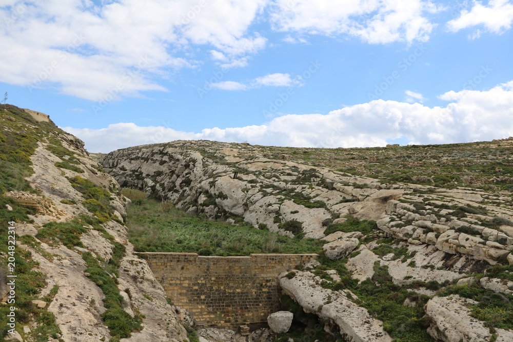 Surroundings of Azure Window Ruins San Lawrenz Gozo Island of Malta at Mediterranean Sea