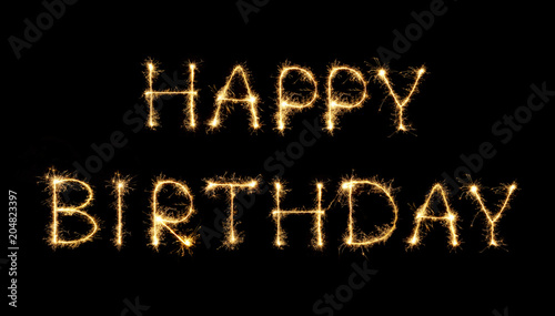 Happy Birthday text isolated on black background