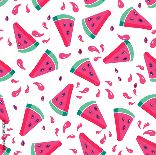 Summer seamless pattern. Seamless background with watermelon slices. Vector illustration