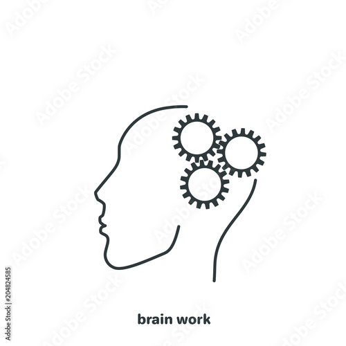 gears in the head of a man, linear icon on a white background