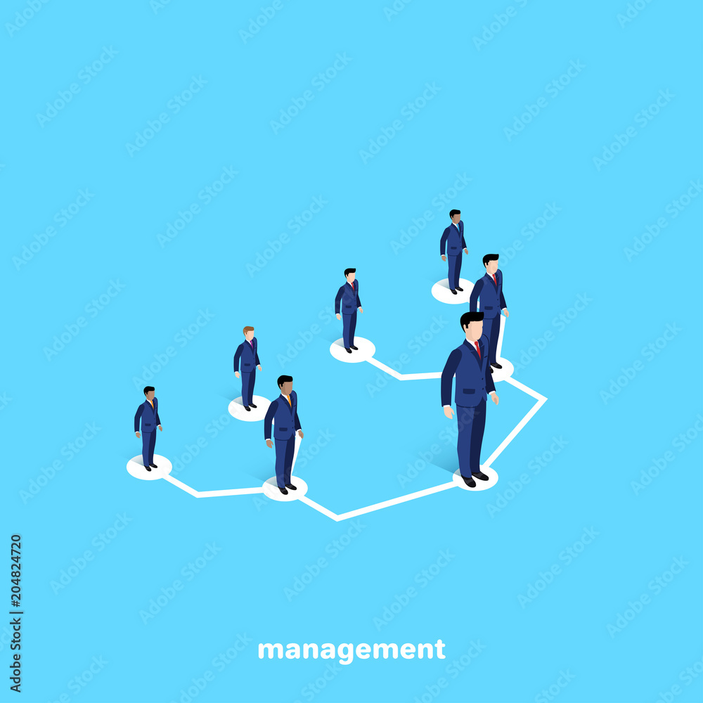 managers in business suits on a blue background, isometric image managers in business suits on a blue background, isometric image