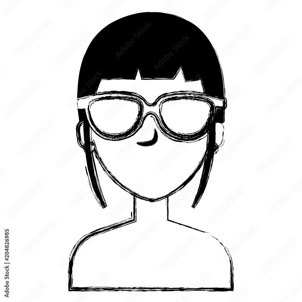 beautiful and young woman with glasses shirtless vector illustration design