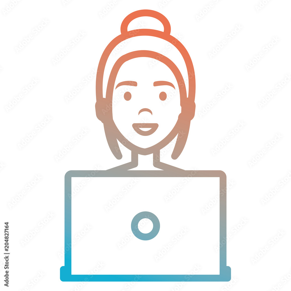 beautiful woman with laptop avatar character vector illustration design