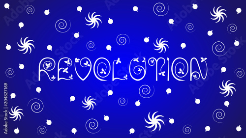 The word "Revolution" on blue background. Symbols of Armenia.