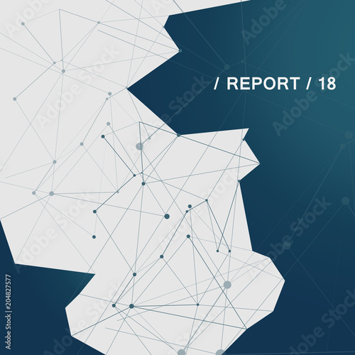 Abstract molecules technology connected with polygonal shapes on dark background. Vector modern design