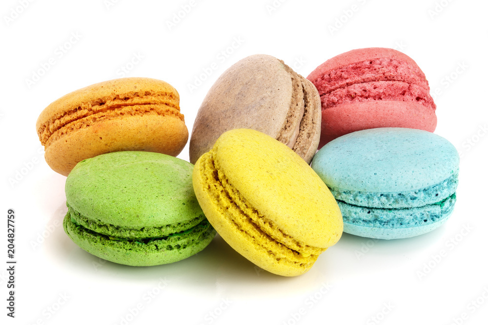 colorful macaroons isolated on white background closeup colorful macaroons isolated on white background closeup