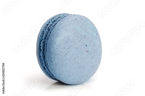 blue macaroon isolated on white background closeup