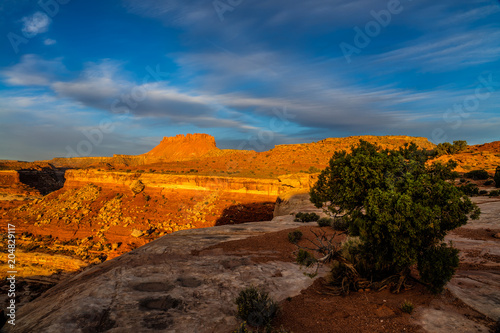 At the Maze Overlook (in the remote Maze District of the Canyonlands National Park in Utah, sunsets are always spectacular, especially when there are clouds.