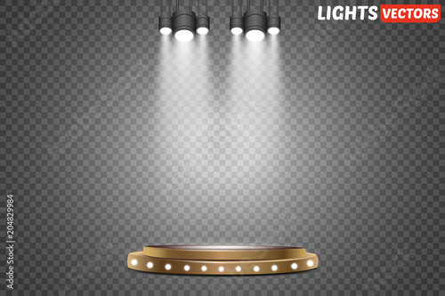 Round podium with lights effect, abstract background, vector.