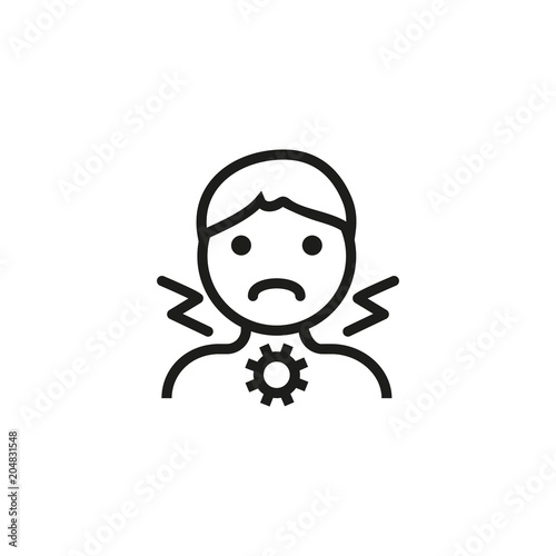 Man suffering from cough. Flat thin line illustration