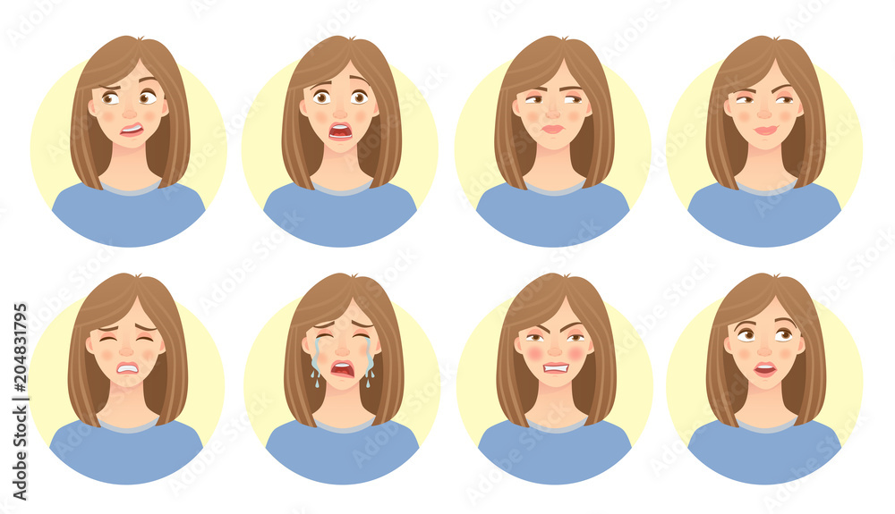 emotions of womans face set emotions of womans face set