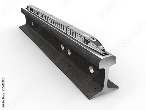 High speed commuter trainon the rail, 3d illustration isolated white photo