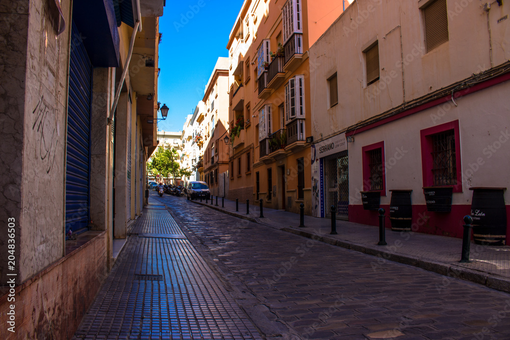 Street. A sunny day in the street of Cadiz. Andalusia, Spain. Picture taken – 6 may 2018.