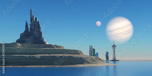 Slika na platnu Outpost on Ganymede - Ganymede is the largest moon of the planet Jupiter in our Solar System and a port colony may be built on it in the future