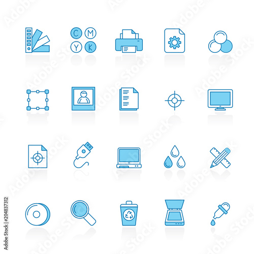 Line with blue background  Print industry icons  - vector icon set