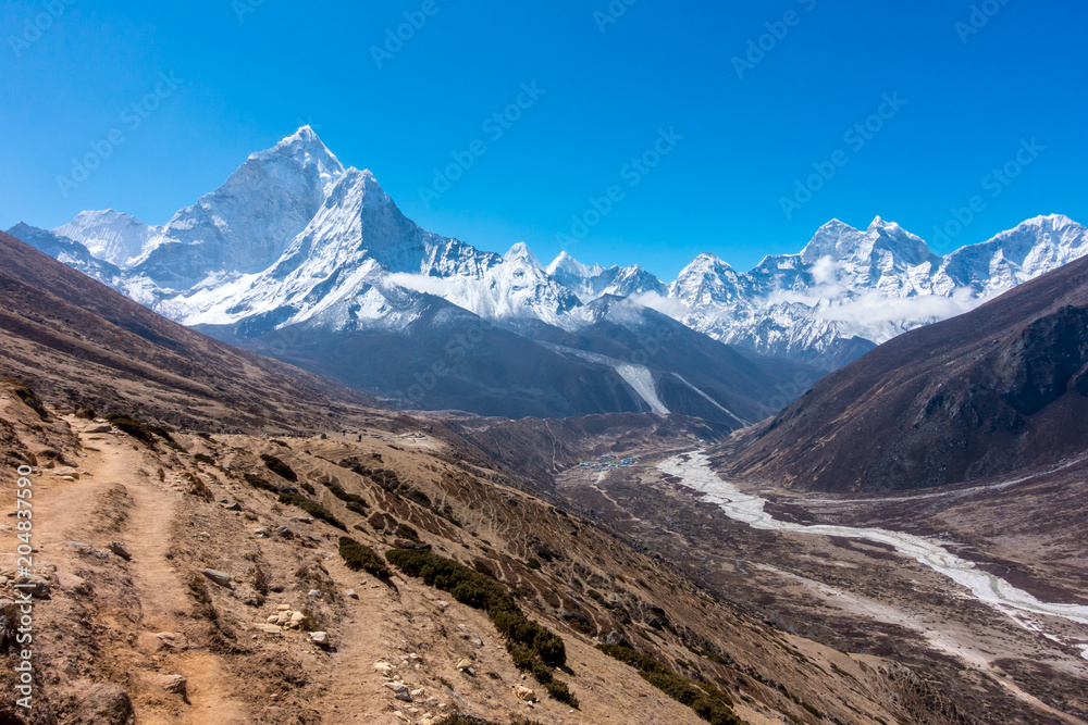 Ama Dablam mountain range, way from Dingboche to Lobuche, Everest base camp trek, Himalayas, Nepal