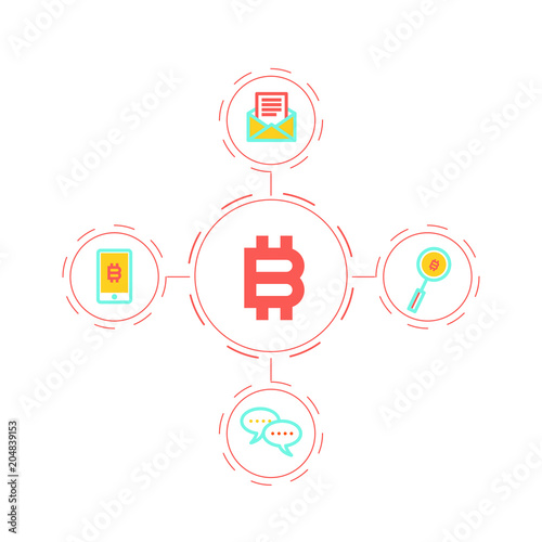 Blockchain vector illustration. Bitcoin and Ethereum trading concept.