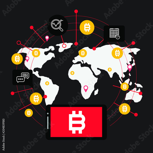 Blockchain vector illustration. Bitcoin and Ethereum trading concept.
