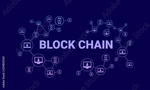 Blockchain vector illustration. Bitcoin and Ethereum trading concept.