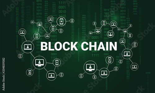 Blockchain vector illustration. Bitcoin and Ethereum trading concept.