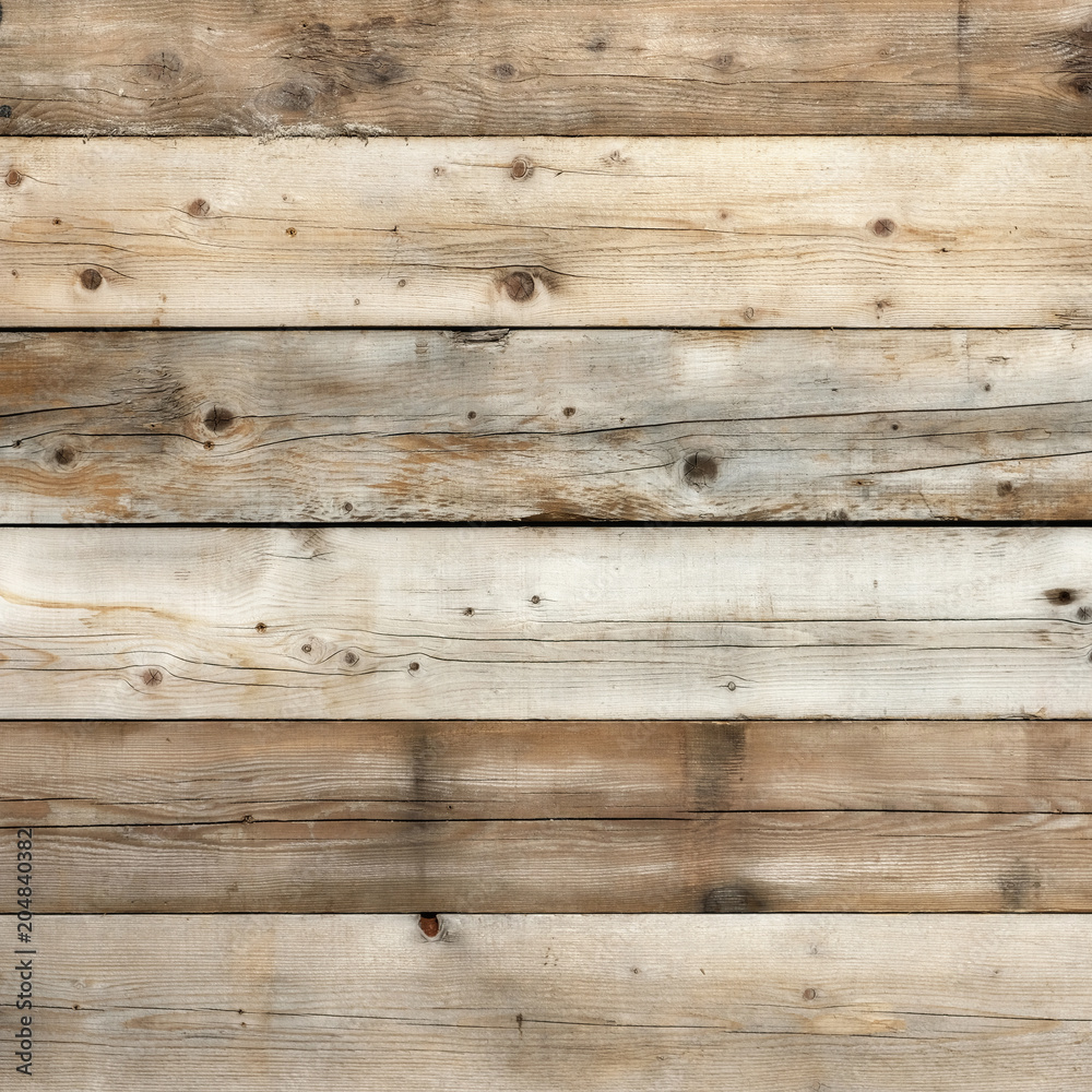 Obraz premium Old wood plank wall background weathered distressed faded pine grain wooden texture surface photo square format