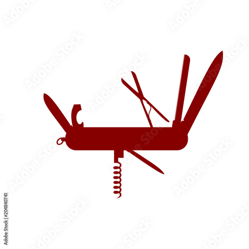 Silhouette of multifunctional knife in red design