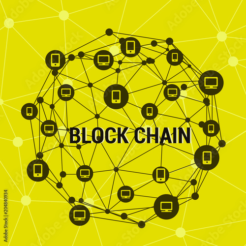 Blockchain vector illustration. Bitcoin and Ethereum trading concept.