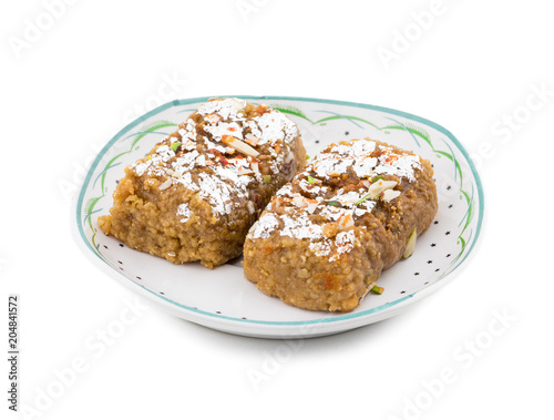 Indian Sweet Food Gulab Halwa isolated on White Background