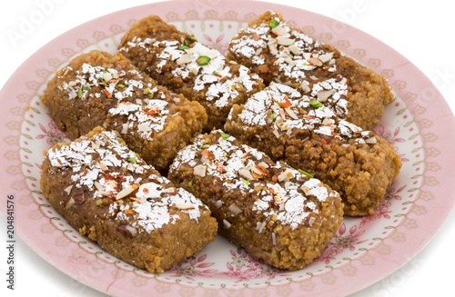 Indian Sweet Food Gulab Halwa isolated on White Background