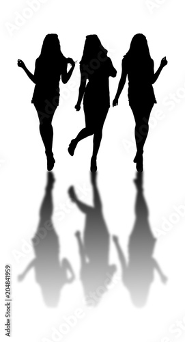 Three girls with shadow reflex on ground.