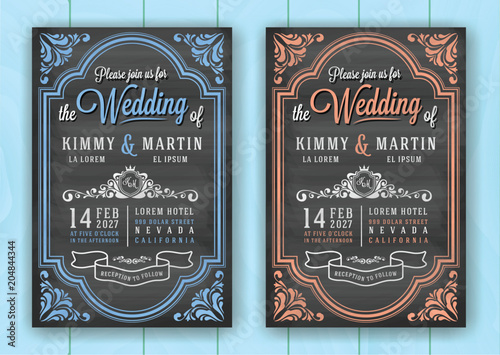 Vintage Chalkboard Wedding Invitation Card Template