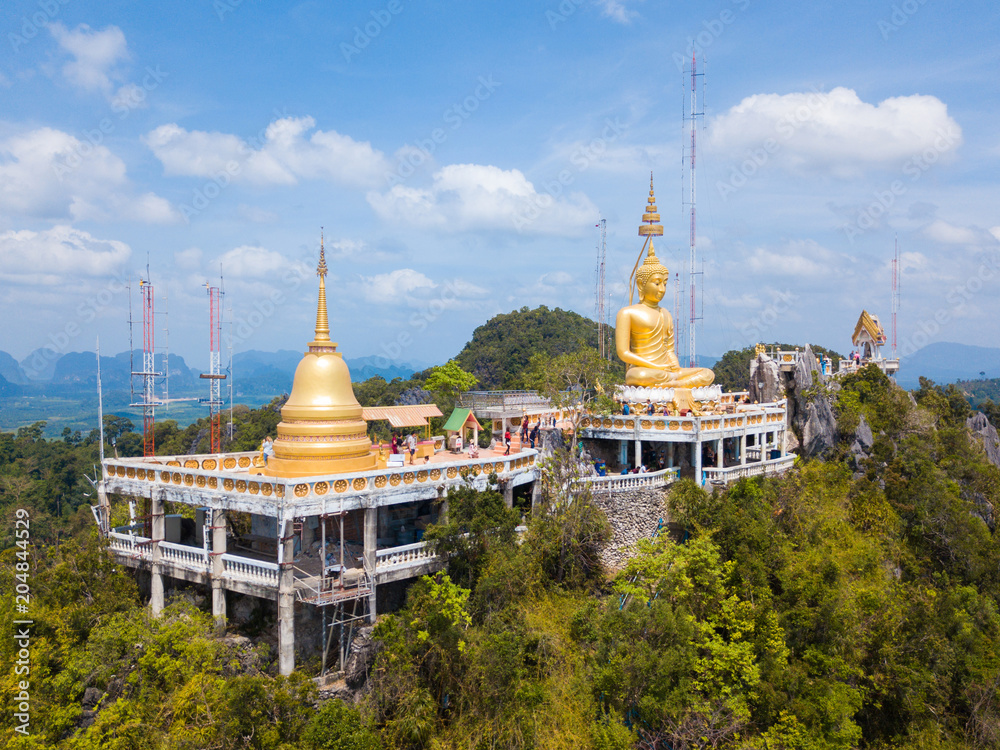 Naklejka premium Aerial view of Tiger Cave Temple or Wat Thum Sua at Krabi province, Thailand
