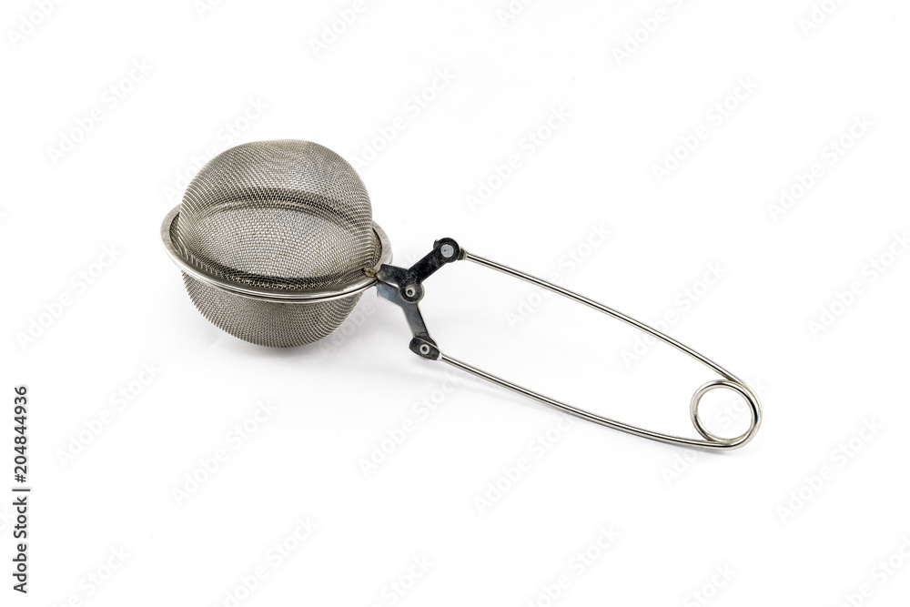 steel colander small with handle isolated on white background. steel colander small with handle isolated on white background.
