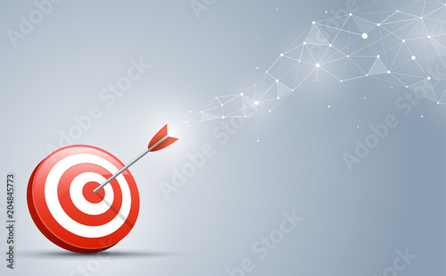 Target hitting in the center by the arrow. Goal direction and connection on the business concept.