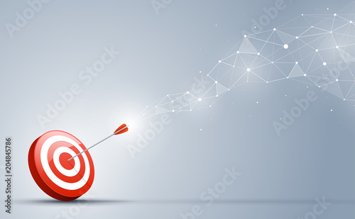 Target hitting in the center by the arrow. Goal direction and connection on the business concept.