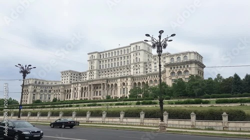 Exterior details of Romania’s Palace of Parliament, built by Ceausescu and formely known as House of the People, on May 12, 2018 in Bucharest. photo