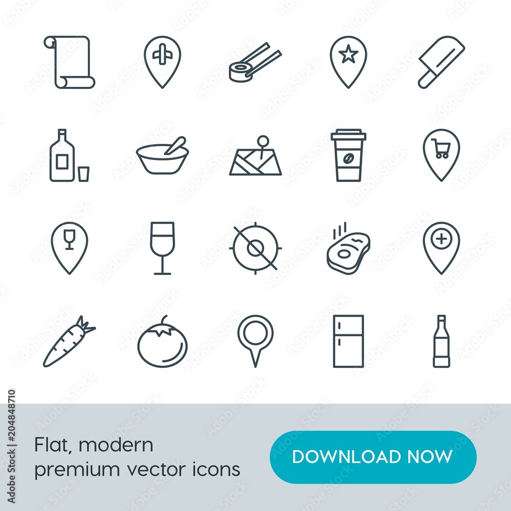 Modern Simple Set of food, location, drinks Vector outline Icons. Contains such Icons as meat, wine, sign, location, rosemary, star and more on white background. Fully Editable. Pixel Perfect. Modern Simple Set of food, location, drinks Vector outline Icons. Contains such Icons as meat, wine, sign, location, rosemary, star and more on white background. Fully Editable. Pixel Perfect.