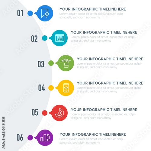 Flat charts, bookmarks, education infographic timeline template with 7 options for presentations, advertising, annual reports